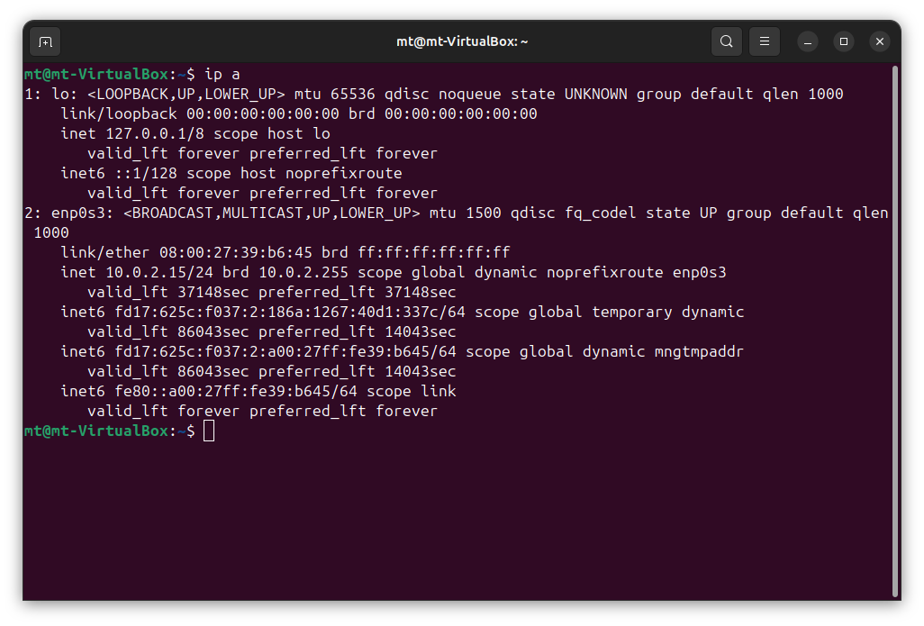 Linux ip a output