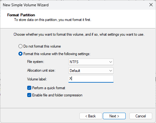 Format Partition dialog