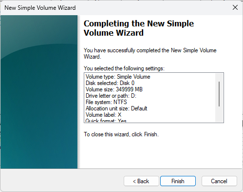 Completing the wizard summary screen