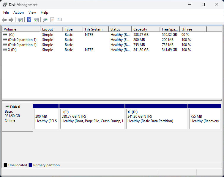 Disk Management with new D: drive