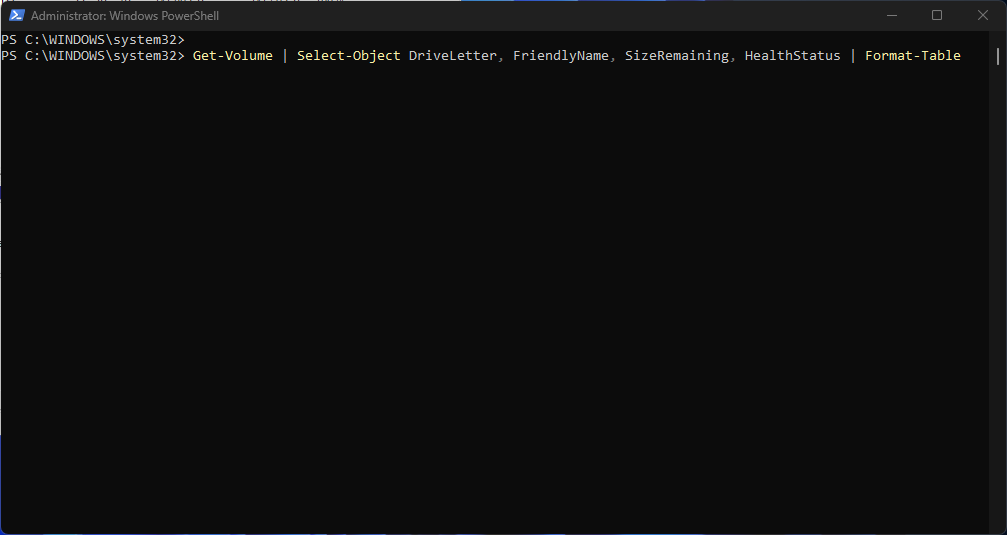 PowerShell Get-Volume command