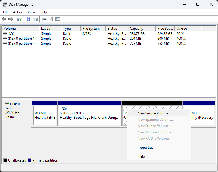 New Simple Volume context menu