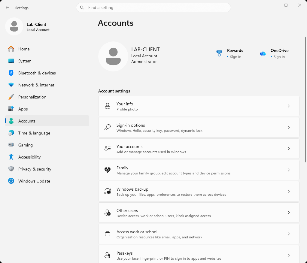 Windows Settings Accounts page