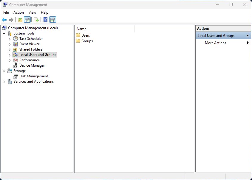 Computer Management - Local Users and Groups