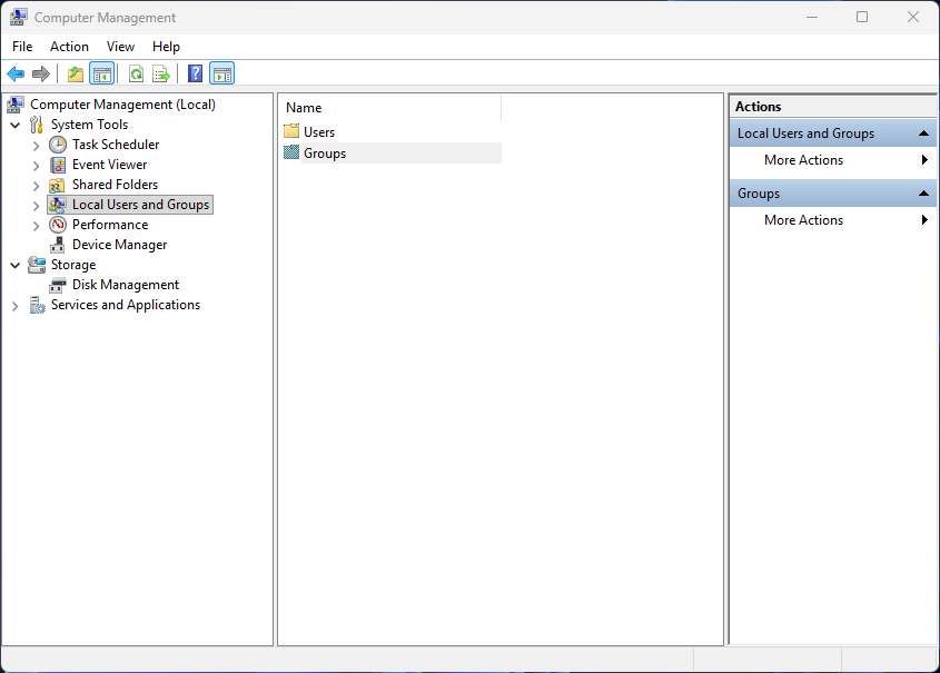 Computer Management - Groups list