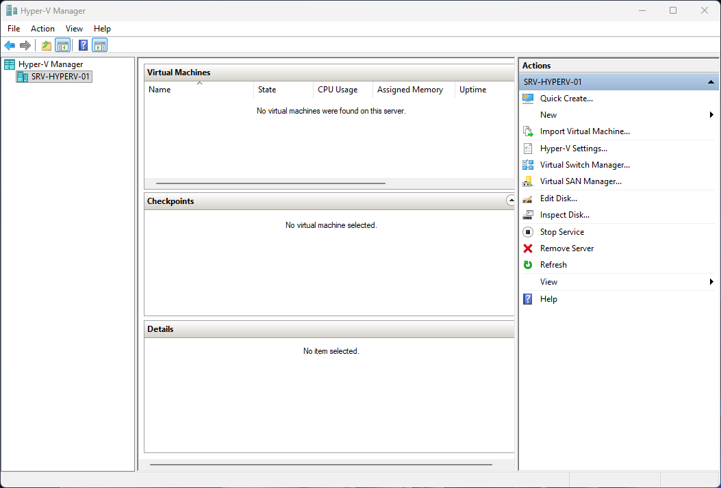 Hyper-V Manager main interface