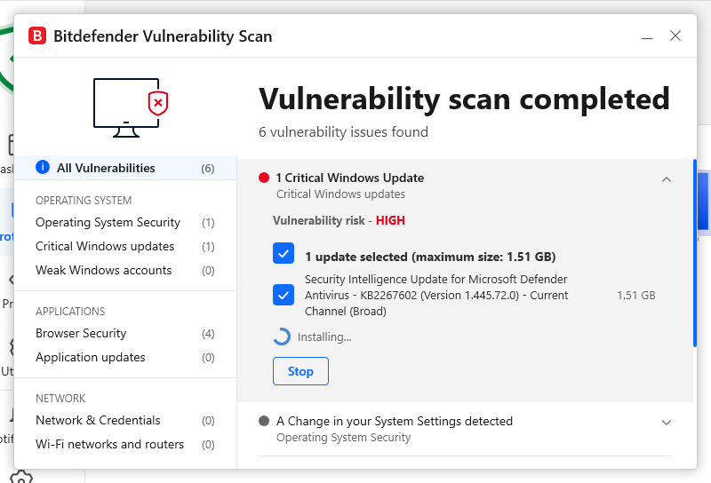BitDefender vulnerability scan 2