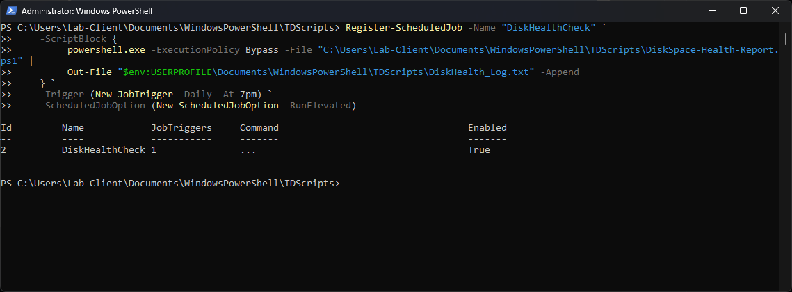 Disk Health Check scheduled job confirmed