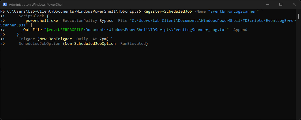 Event Error Log Scanner registration