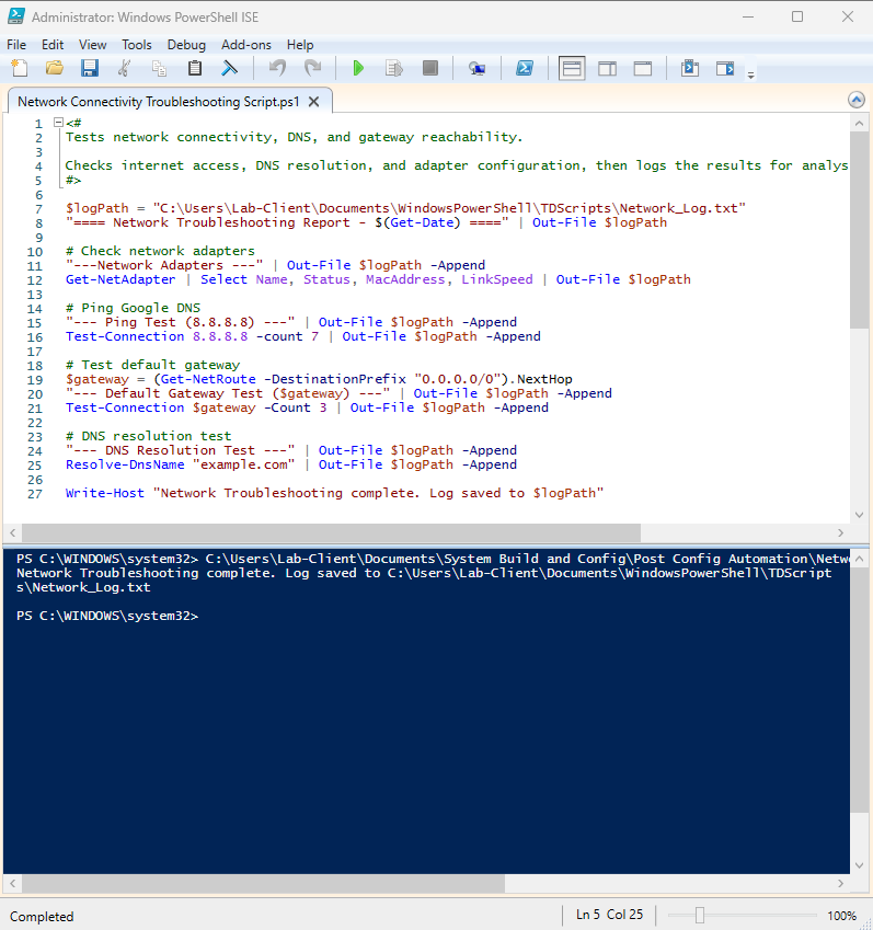Network Connectivity Troubleshooting script