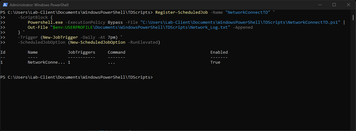 Network Connectivity scheduled job confirmed