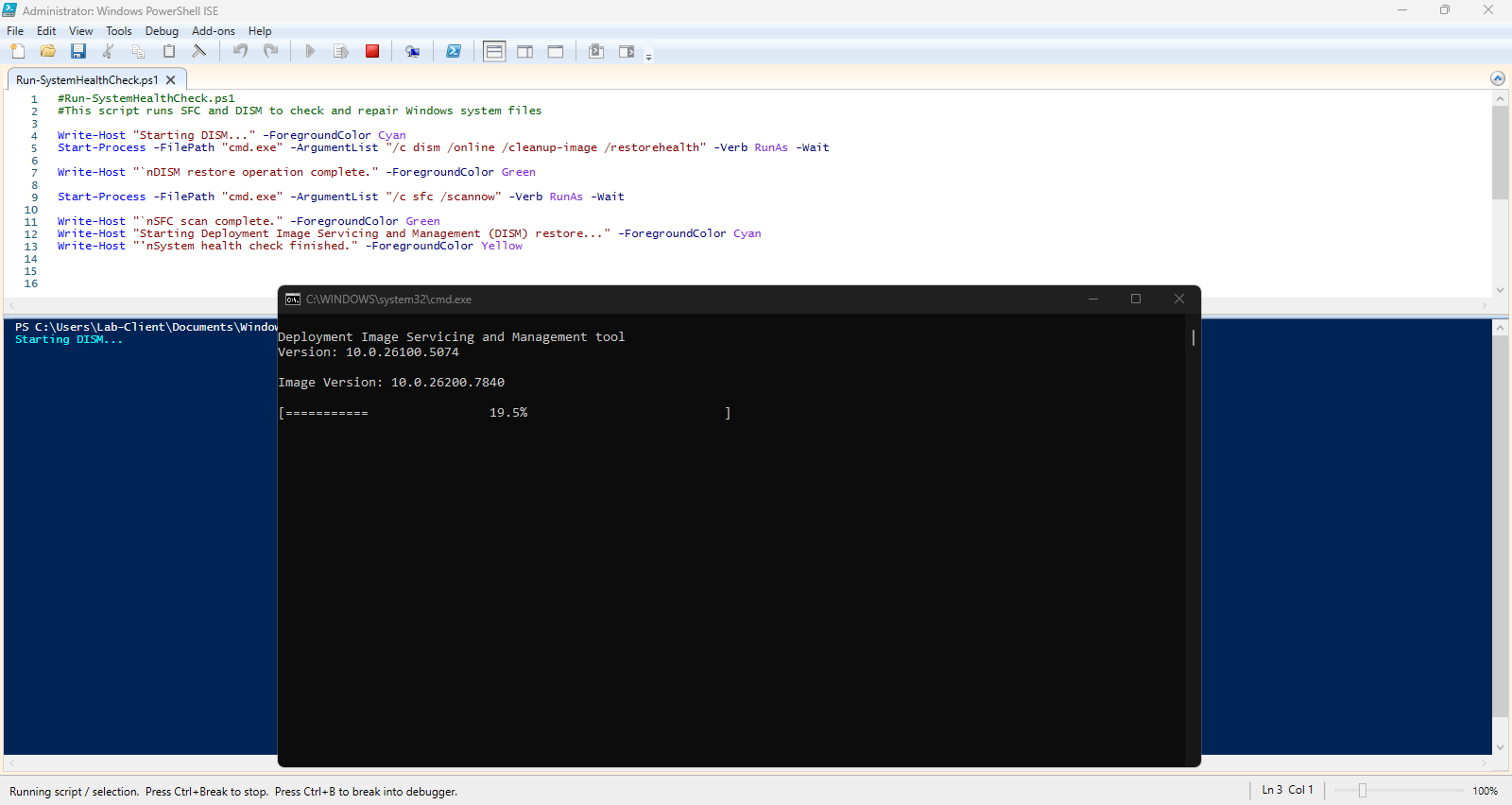 Running System Health Check - DISM operation