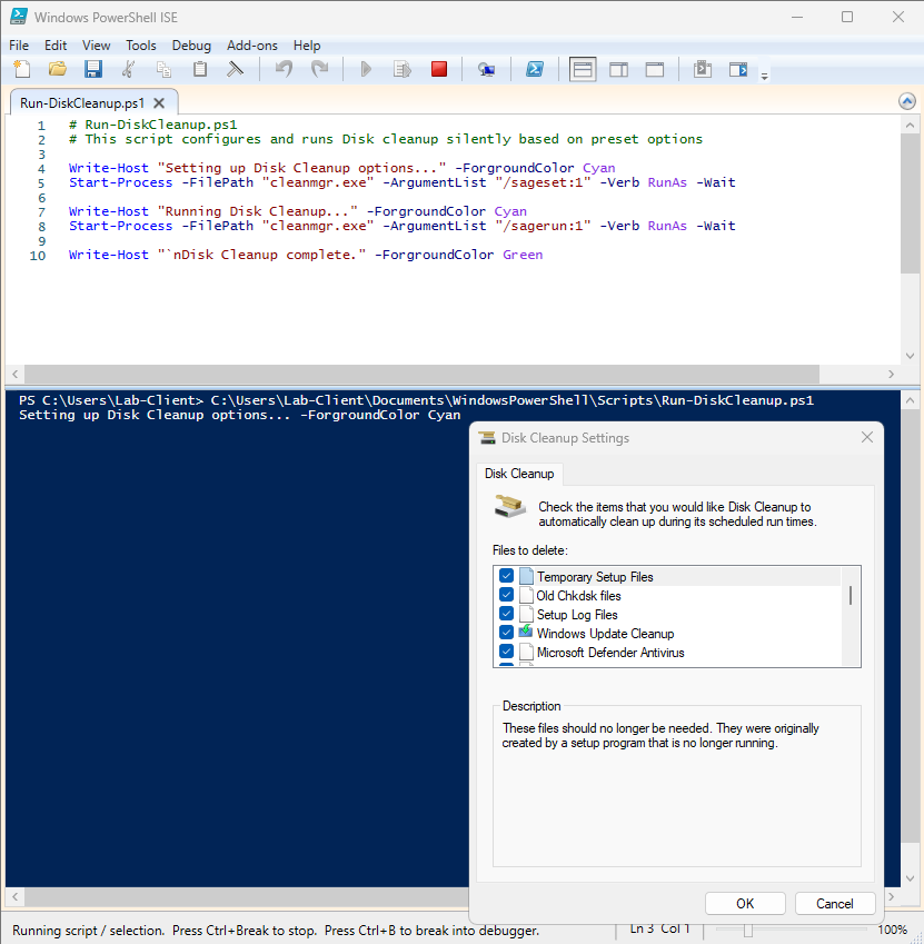 Disk Cleanup settings dialog