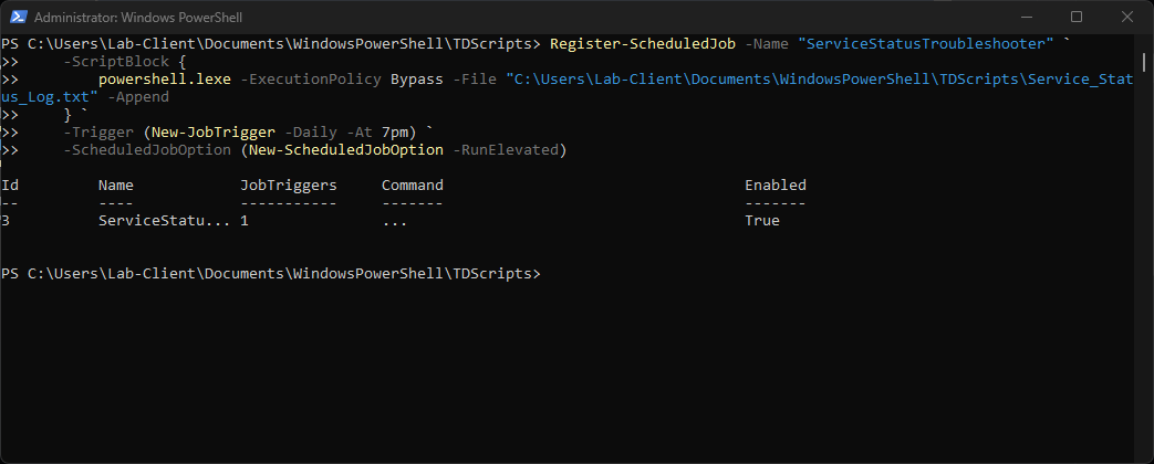 Service Status Check scheduled job