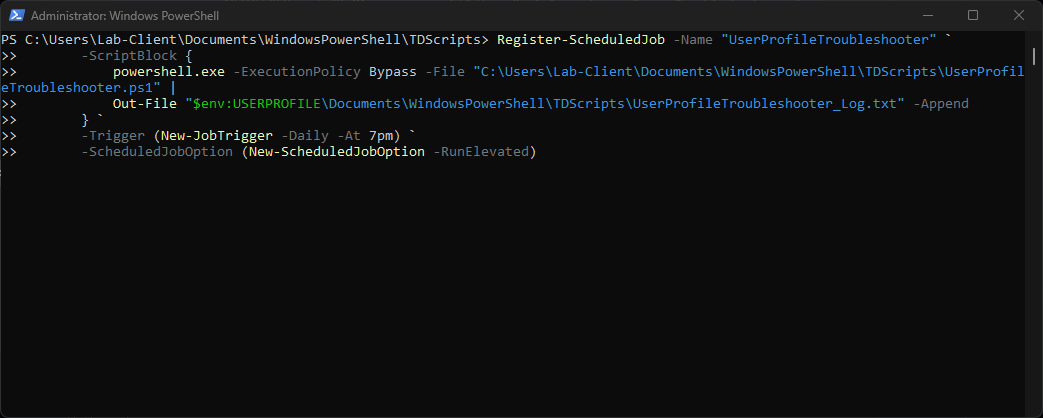 User Profile Troubleshooter registration