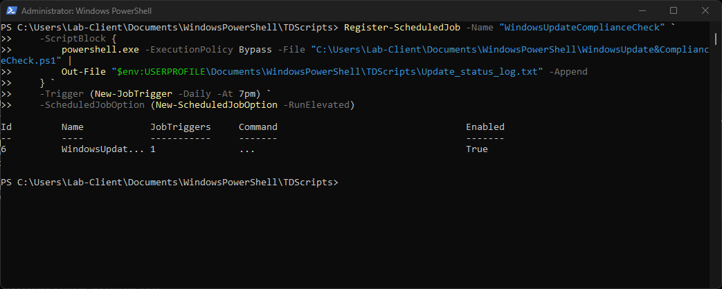 Windows Update Compliance Check scheduled job confirmed