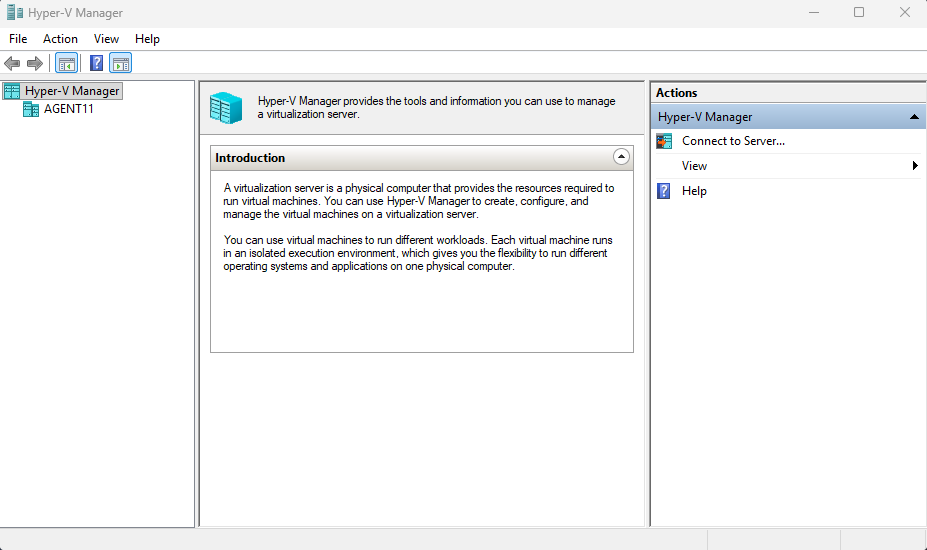 Hyper-V Manager Home Screen