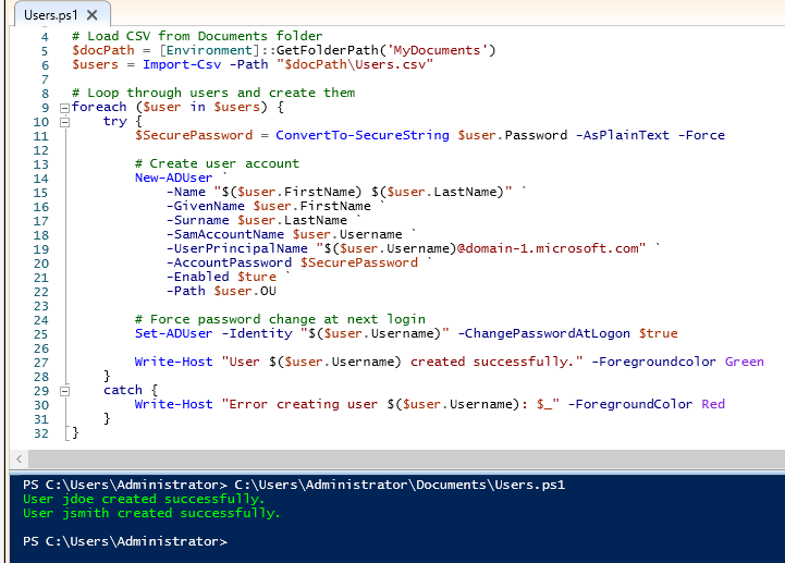 AD user creation script