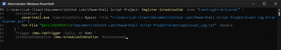 Event Log Error Scanner Scheduled Job