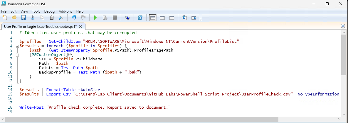 PowerShell user profile troubleshooter