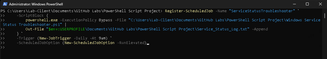 Windows Service Troubleshooter Scheduled Job
