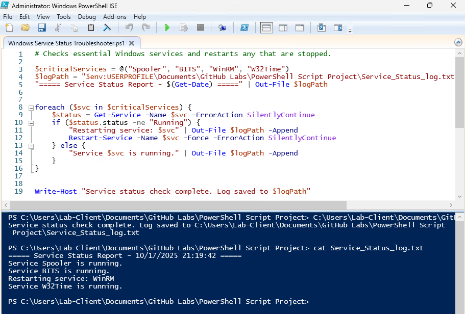 Windows Service Troubleshooter script