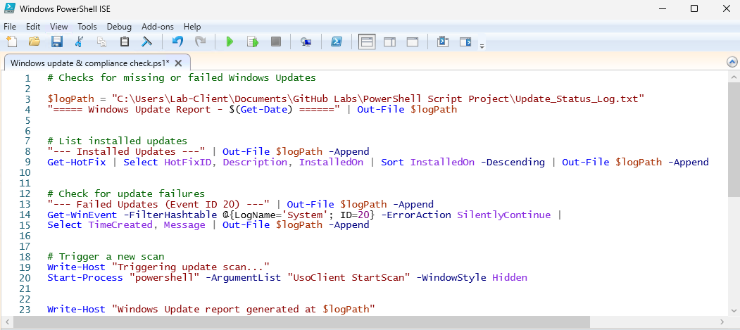 Windows Update PowerShell script