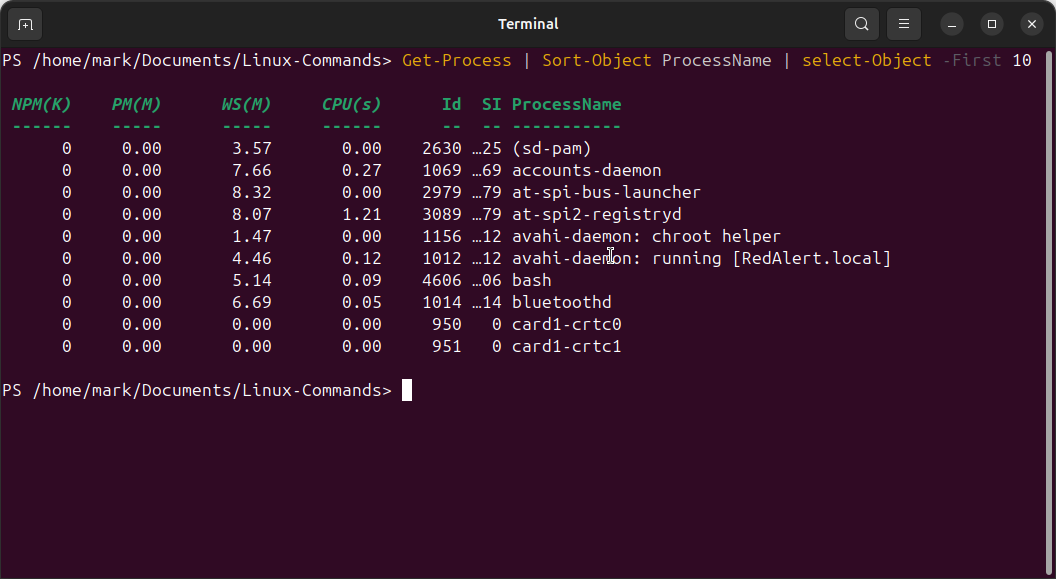 Displaying top CPU usage processes