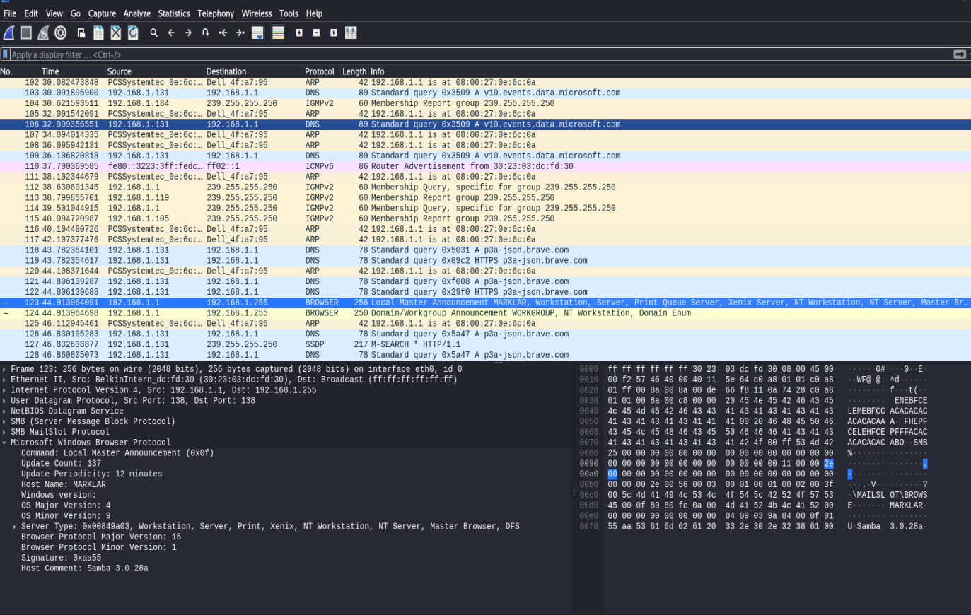 Wireshark enumeration panel 1
