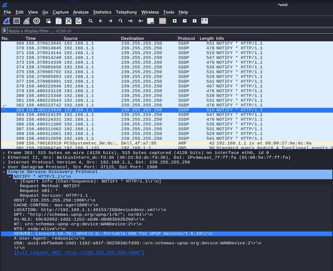 Wireshark SSDP enumeration 1