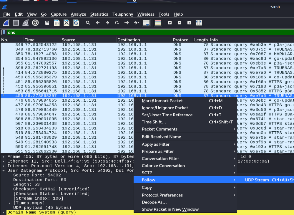 Wireshark: DNS server enumeration example 1