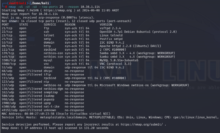 SYN + service detection + UDP scan