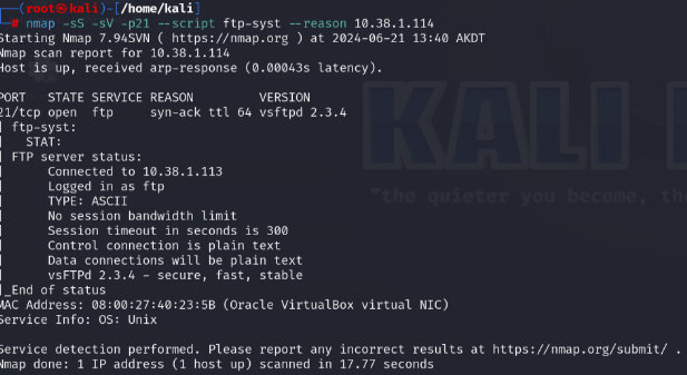 Nmap FTP SYST response