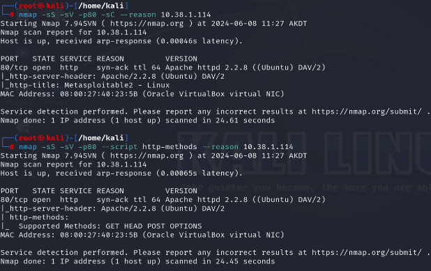 Nmap HTTP methods enumeration
