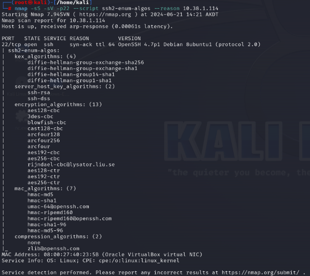 Nmap SSH algorithms enumeration
