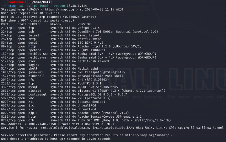 Scan of ports 1-10000 with service detection
