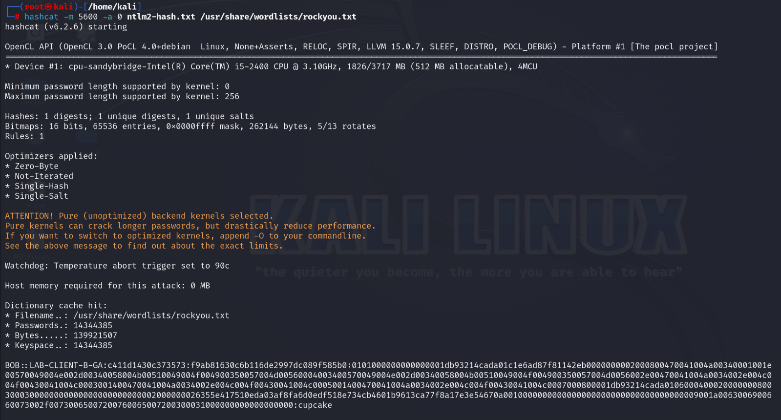 Hashcat: recovered credential