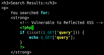 Reflected XSS code example
