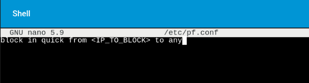 Editing pf.conf to block the attacker IP