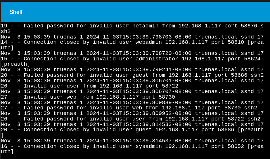 Additional log view showing usernames tried