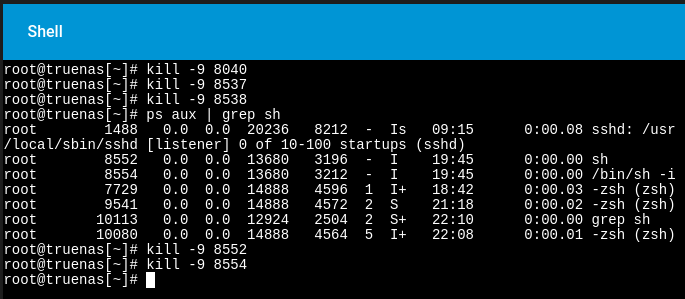 Killing processes tied to the compromised session