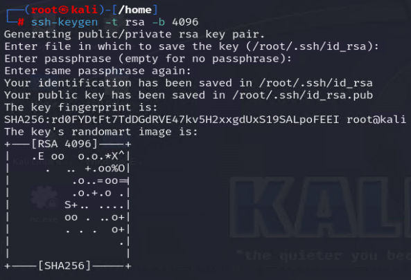 Generating an SSH key pair on Kali with ssh-keygen