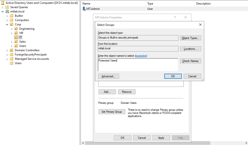Add to Protected Users Global Security Group