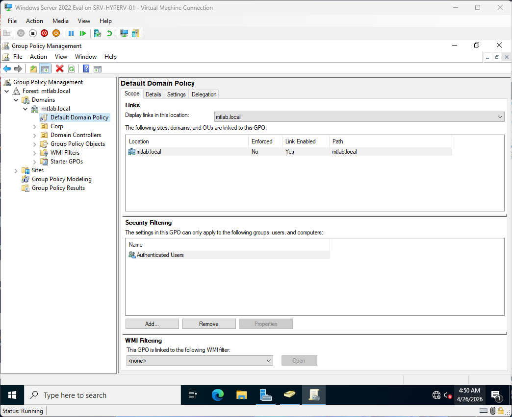 Group Policy Management expanded view